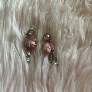 Pink Glitter Rose Drop Earrings
